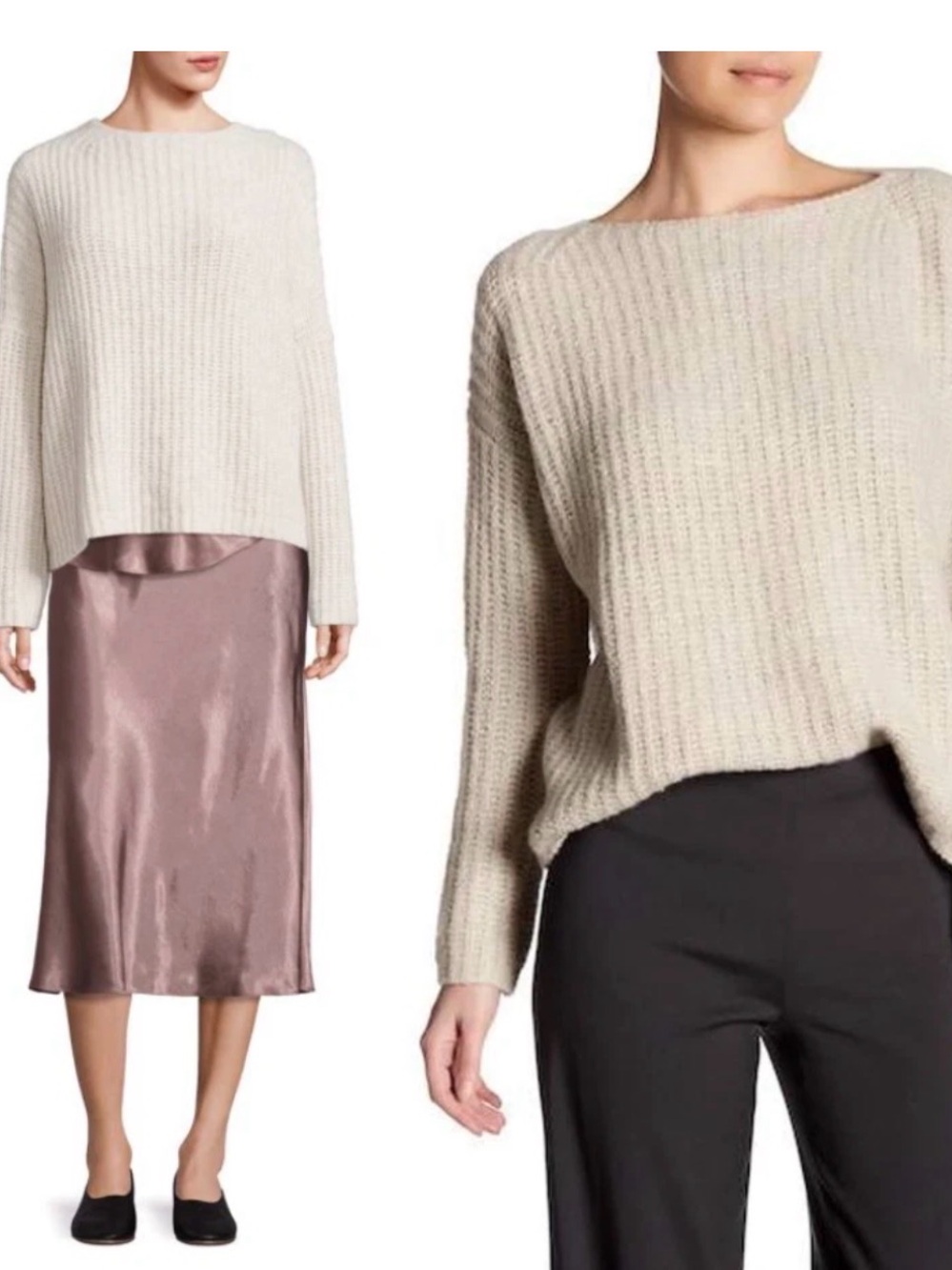 Vince Cashmere Blend Boatneck Ladder Stitch Sweater XS